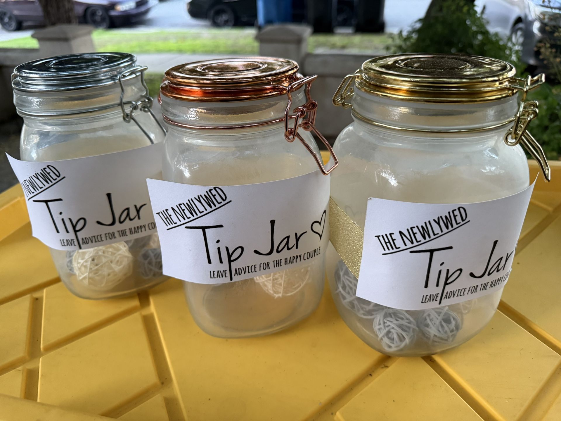 Wedding Advice Jar/Newlywed Tip Jars- Rose Gold, Silver, Gold