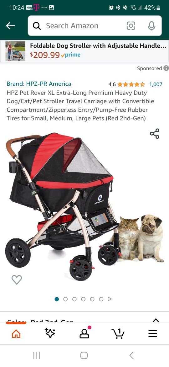 HPZ Pet Rover XL Extra-Long Premium Heavy Duty Dog/Cat/Pet Stroller Travel Carriage with Convertible Compartment/Zipperless Entry/Pump-Free Rubber Tir