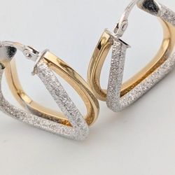14K Two Tone Gold Earrings Set 