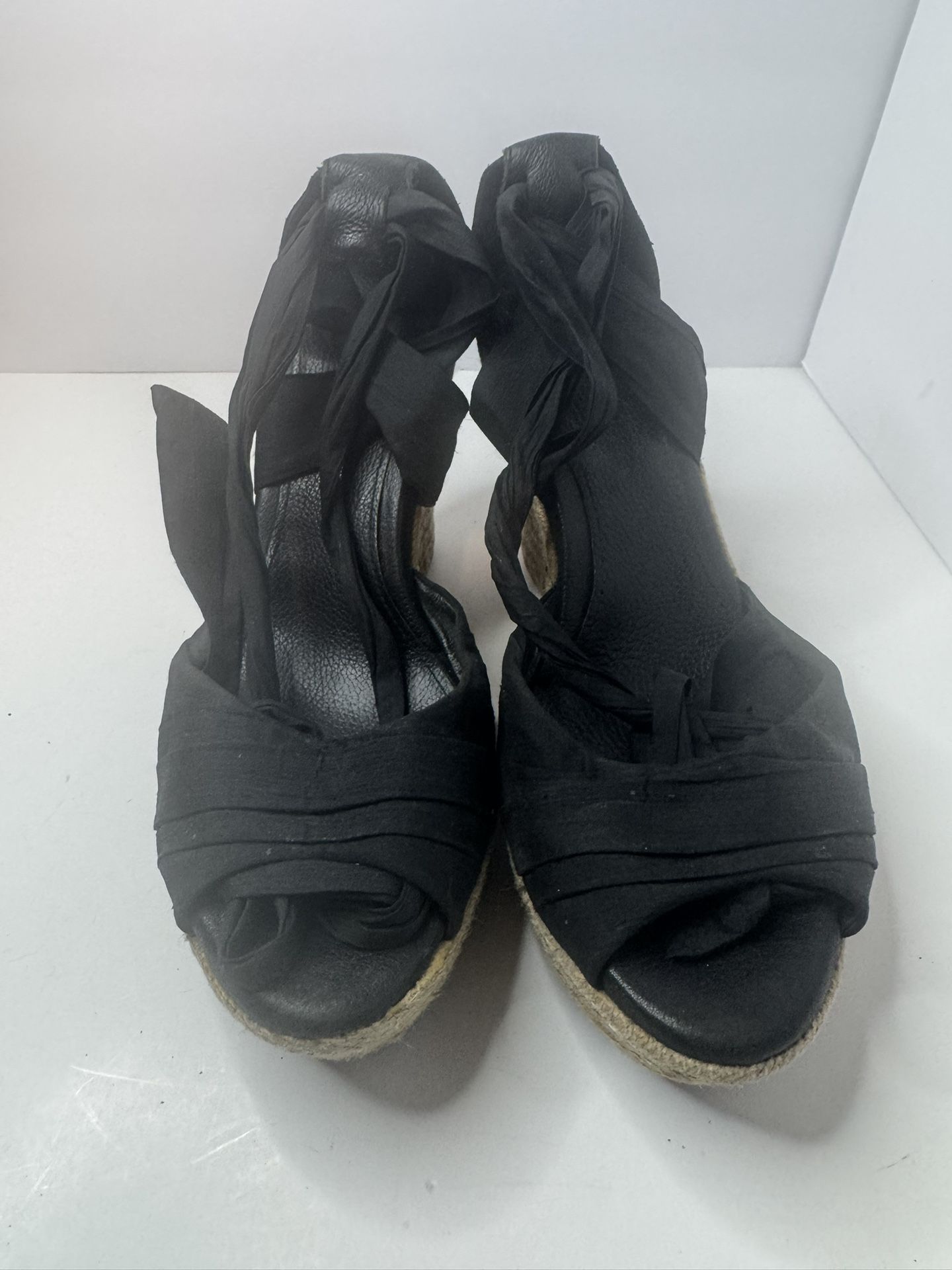 UGG Black Canvas Jute Wrapped Wedge Sandals Women's Size 8.5
