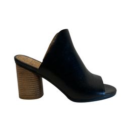 Lucca Lane Hilaire Size 8M Black Open-Toe Leather Slip-On Shoes w/Block Heel