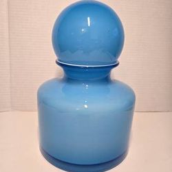POTTERY BARN Blue & White Canister Glass Vase & Ball Set