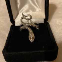 2 Vintage Sterling Silver 925 Snake Ring With Jasper Rhinestone Eyes..Sizes 6,7