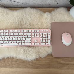 Pink Keyboard And Mouse With Mouse Pad
