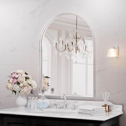 Arched Bathroom Mirror, 22x30 Inch Silver