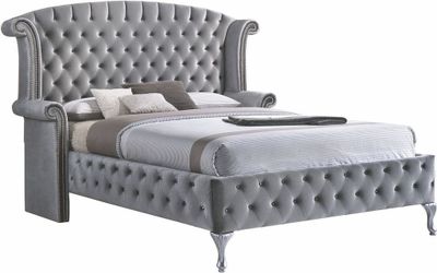 California King Upholstered Velvet Dress Wingback Bed 