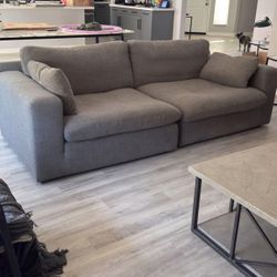Set of two Wayfair grey couches.