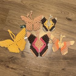 Macrame Butterfly set of 5 wall appliqués   $30