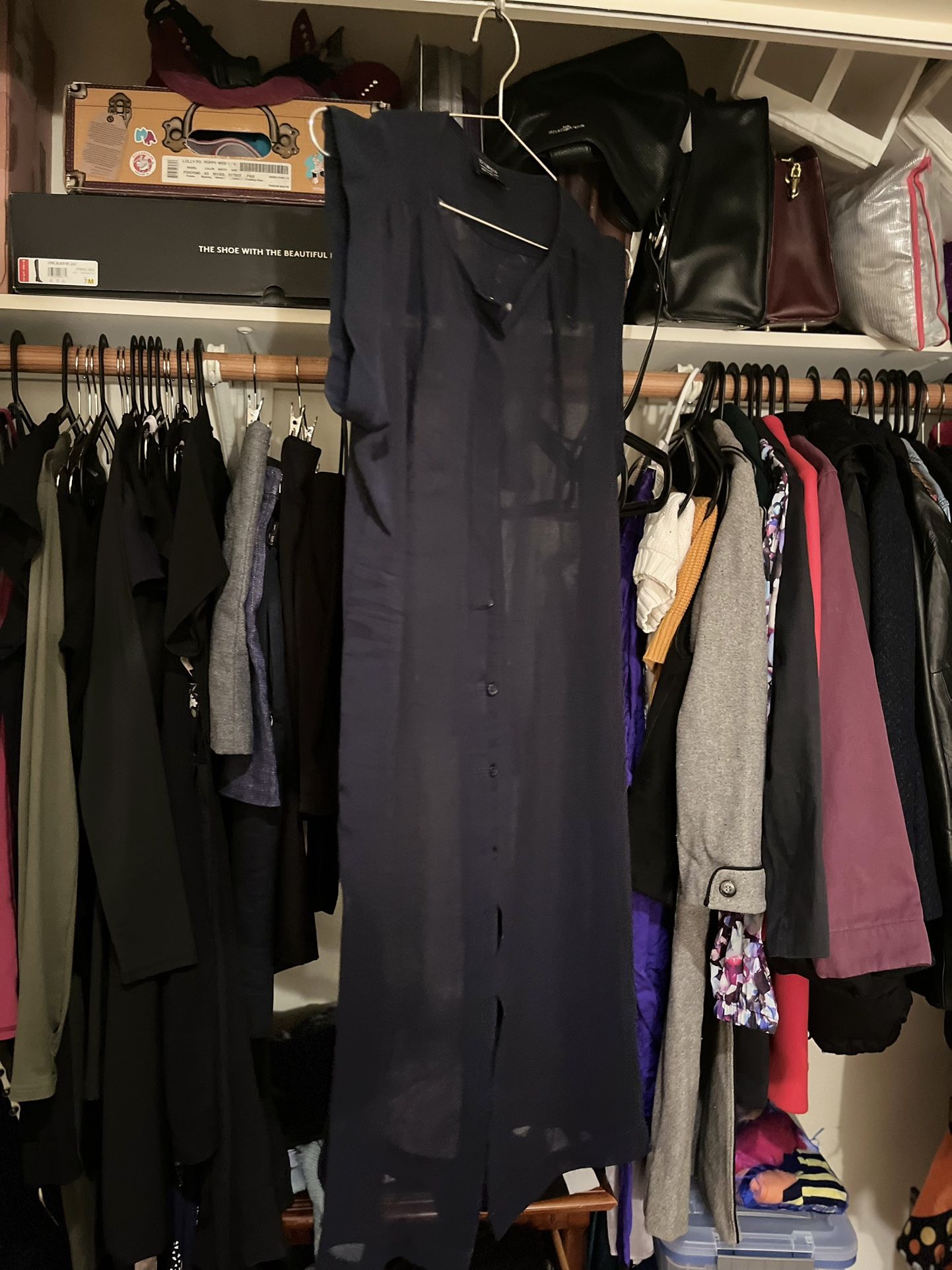 Sheer Navy Sleeveless Button Up Duster 