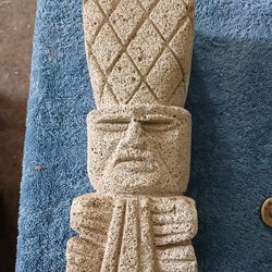 Volcanic Rock Aztec Statue,  made in Mexico