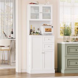 72" Tall Kitchen Pantry Storage Cabinet, Kitchen Hutch Cabinet with Doors and Shelves, Modern Food Pantry with 2 Drawers for Dining Room, Living Room,