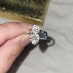 1.03 Carats Double Pear Moissanite Wrap Ring. Size 5.5 to 7.5