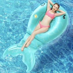 Inflatable Mermaid Pool Float Floatie - 86.6”×45.3”×17.7” Giant Pool Raft Blow Up for Kids Adults Women, Summer Fun Water Toy for Parties in Swimming 