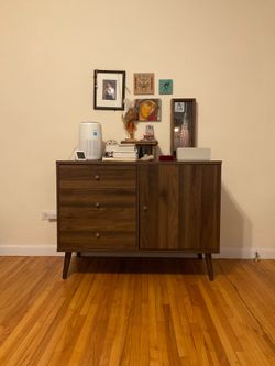 Mid Century Modern Sideboard Buffet, Walnut Finish