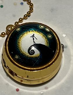 Tim Burton Nightmare Before Christmas Gold Tone Brass Necklace Watch 1" Diameter 11" drop. Necklace is 22" inches long 100% Brand New