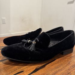 ZARA Men’s Black Velvet Loafers – Size 10