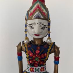 Vintage wayang Puppet. Hand-carved Wood. 