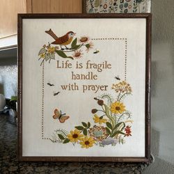 Vintage Crewel Embroidery Art Frame