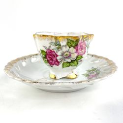 Imperfect Vintage Floral Fine China Teacup And Saucer Set