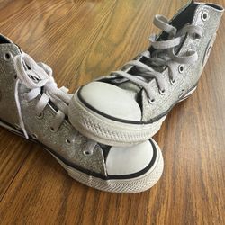 Converse Custom Chuck Taylor All Star Silver Glitter High Top Youth Size 2