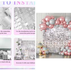 Silver Shimmer Wall Backdorp Shimmer Wall Backdrop Silver Wall Panels 24Pcs Square Sequin Shimmer Wall Backdrop Decoration for Birthday Party,Wedding,