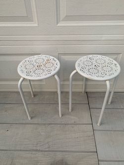 Pair of White Metal Cutout Stools