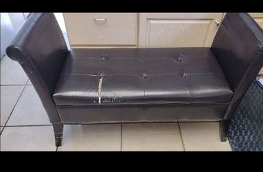 Black Faux Leather Chaise Lounge Chair with storage