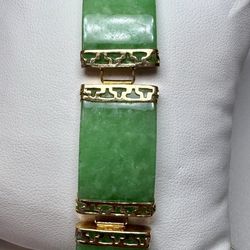 Vintage 14K Gold Green Jade Bracelet – Broken / Repair