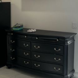 Solid Wood Black Dresser And Matching Night Stand