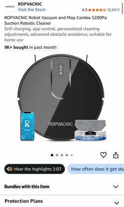 ROPVACNIC Robot Vacuum and Mop Combo 5200Pa Suction Robotic Cleaner