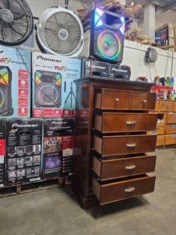 Dark Wood Tall Dresser with 5 Drawers