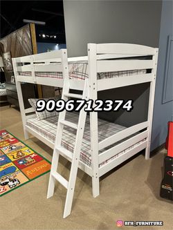 Twin/twin size white Bunkbed with orthopedic mattress
