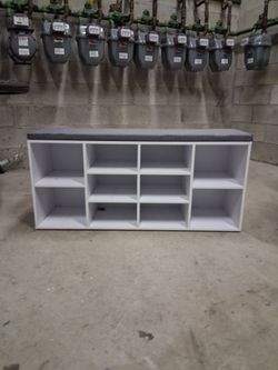 White Storage Bench with Cushioned Top