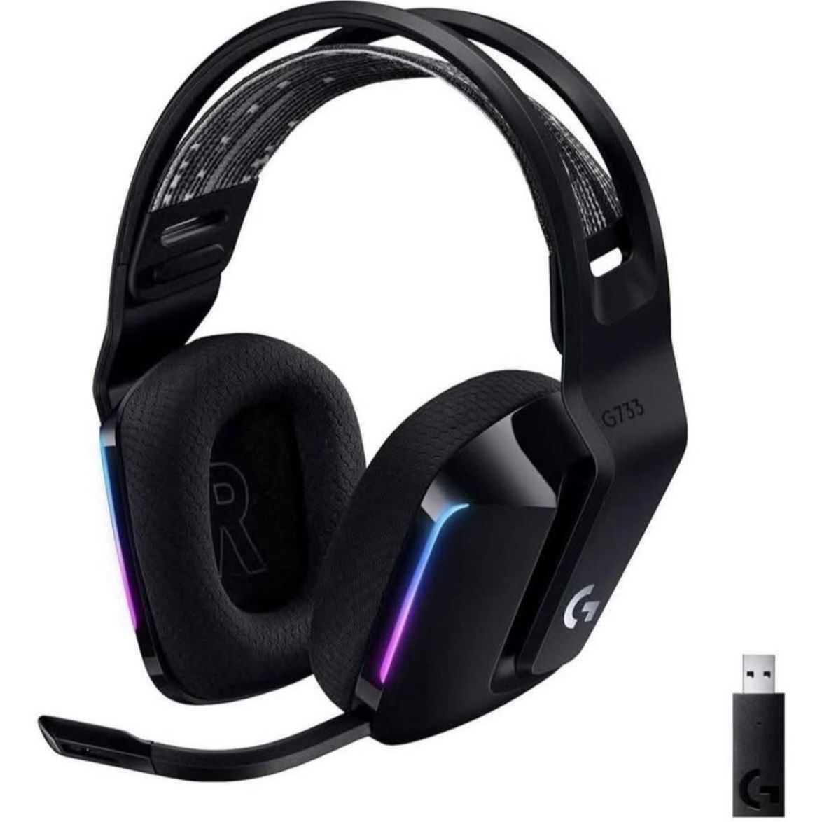 Logitech G733 Lightspeed Wireless Gaming Headset w Suspension Headband, Lightsync RGB, w Mic