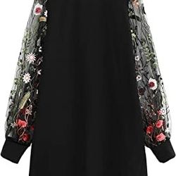 Women's Mesh Long Sleeve Pullover Tunic Dress