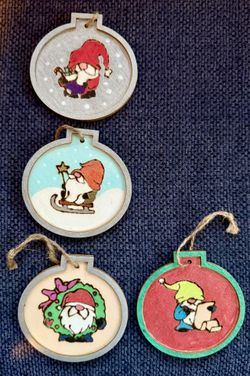 Woodburned Gnome Ornaments 