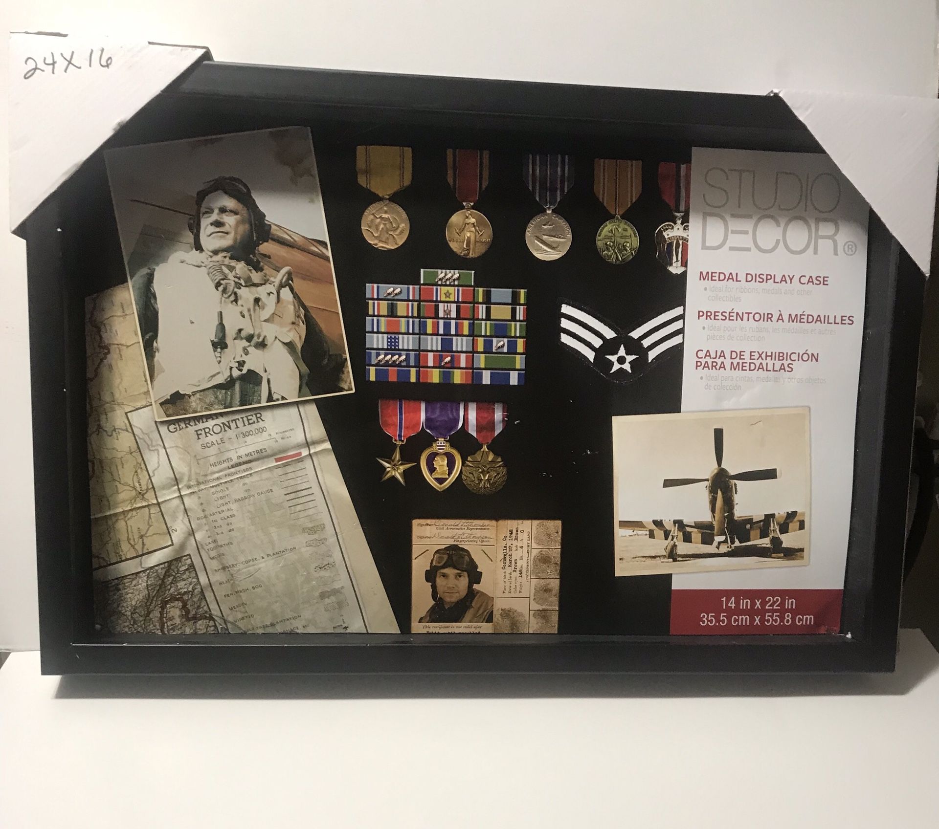 Shadow Box Studio Decor Medal Display Case measurements are 24x16 Large