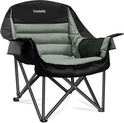 Oversized Camping Chair, Portable Folding Camping Chairs with Side Pocket, Cup Holder and Carry Bag
