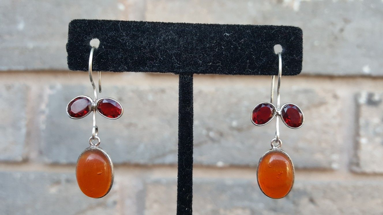 Silver plated gem stone earrings