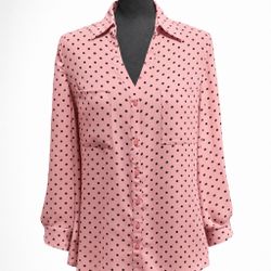 IZ Byer Pink Polka Dot Blouse Size Medium