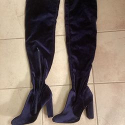 Thigh High Over The Knee Boots Womens Size 8.5 Royal Blue Faux Suede Velvety Tall