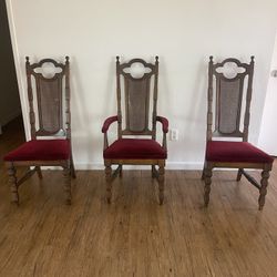 3 Antique Velvet Wooden Chair Set