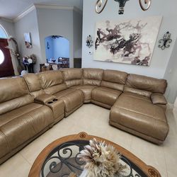Tan City Furniture Leather Sectional