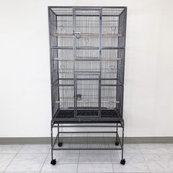(New) $165 X-Large 69” Bird Cage, Rolling Stand, Plastic Tray, Size 31x19x69” for Mid-Sized Parrots 