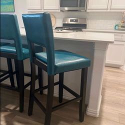 Bar Stools New in Original Packagings Beautiful Turquoise Upholstery.