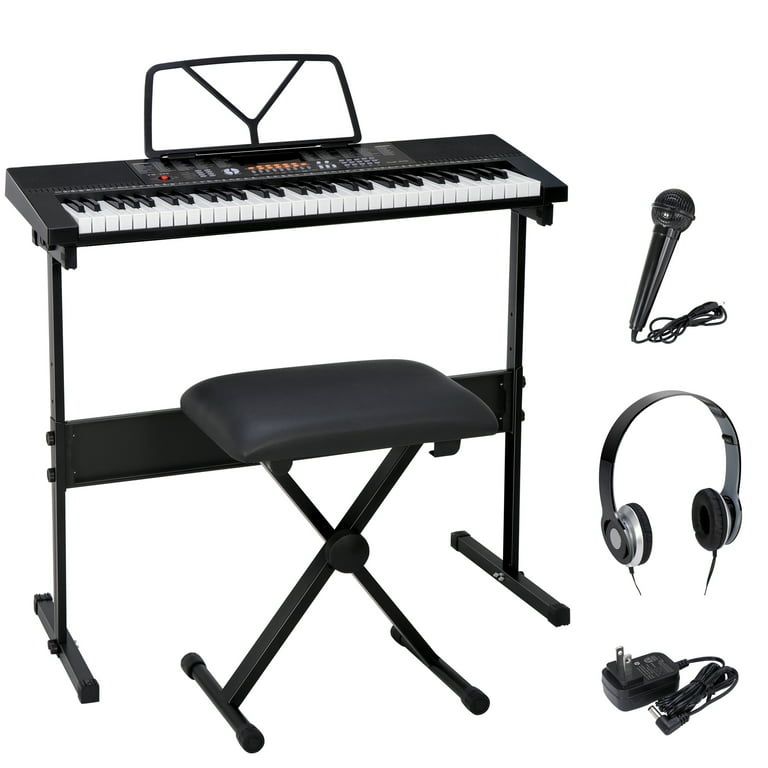 61-Key Portable Electronic Piano LED Display Keyboard Kit W/ Music Stand, Headphones, Microphone
