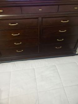 Dark Wood Dresser with Brass Handles