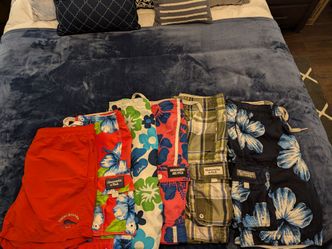 LOT OF FIVE *POPULAR IN-STYLE AND EXCLUSIVE BRANDS* board shorts/bathing suit by Abercrombie and Fitch, Hollister and Tommy Bahama