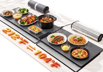 Warming Mat for Food 61"×15" Extra-Large| Independent Temperature Control Modular Food Warming Mat with 7 Temperature Level, 6 Timer Settings, Insulat