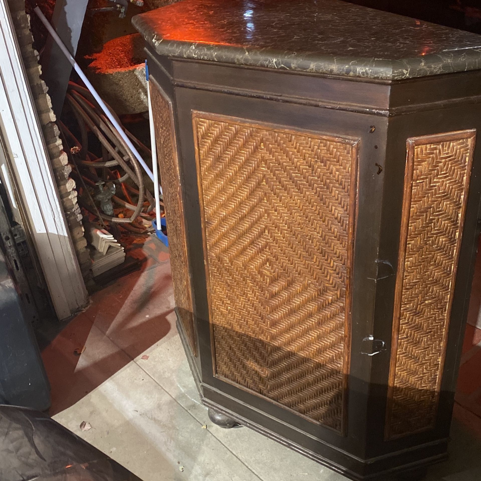 Old School Wooden Bar Table With Marble Top
